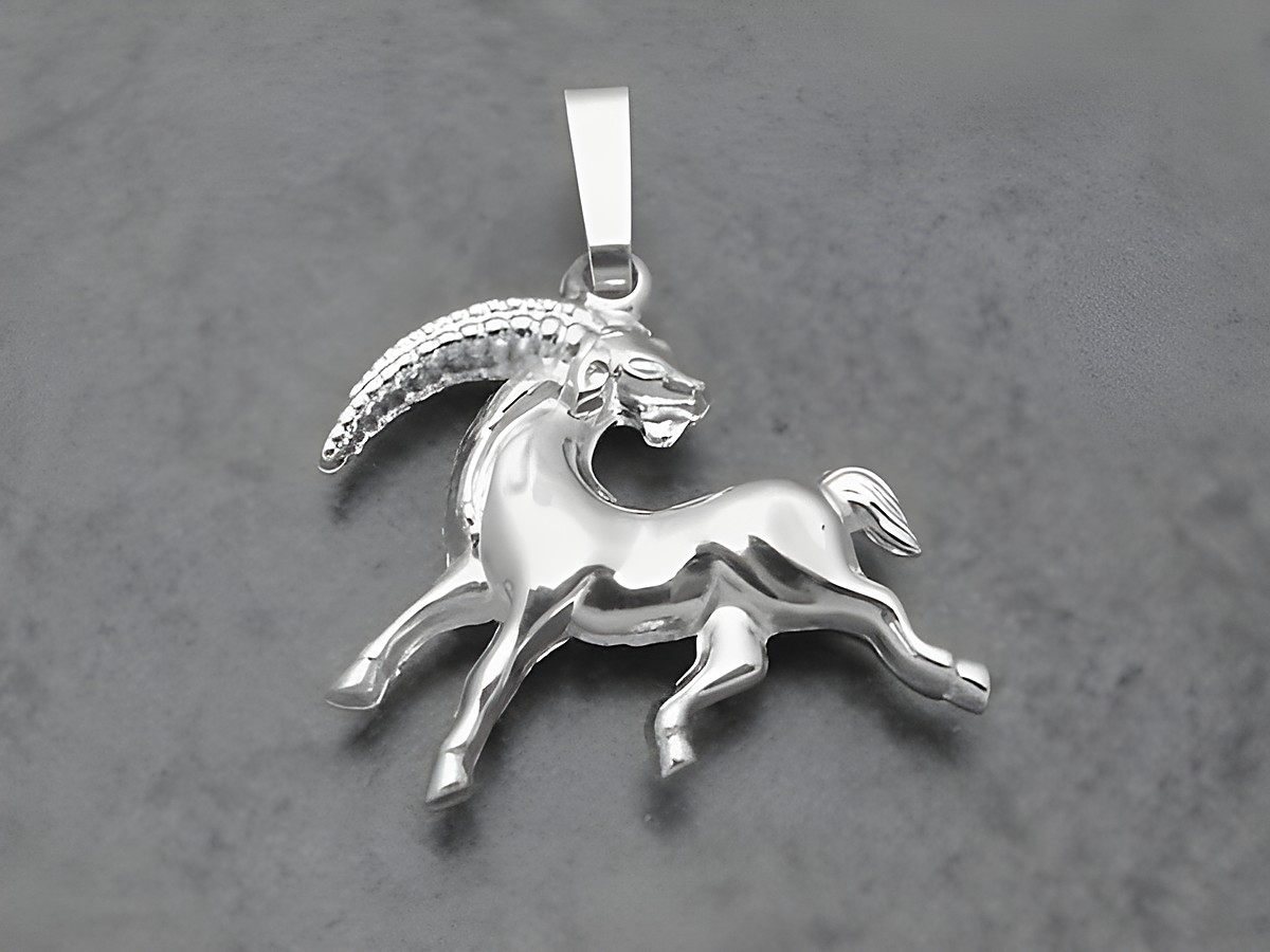 Anhänger Sternzeichen Steinbock aus Sterling Silber, plastisch gestaltet, zeigt einen klassischen Steinbock in dynamischer Pose. Ideal als Schmuckstück für Sternzeichen-Liebhaber.