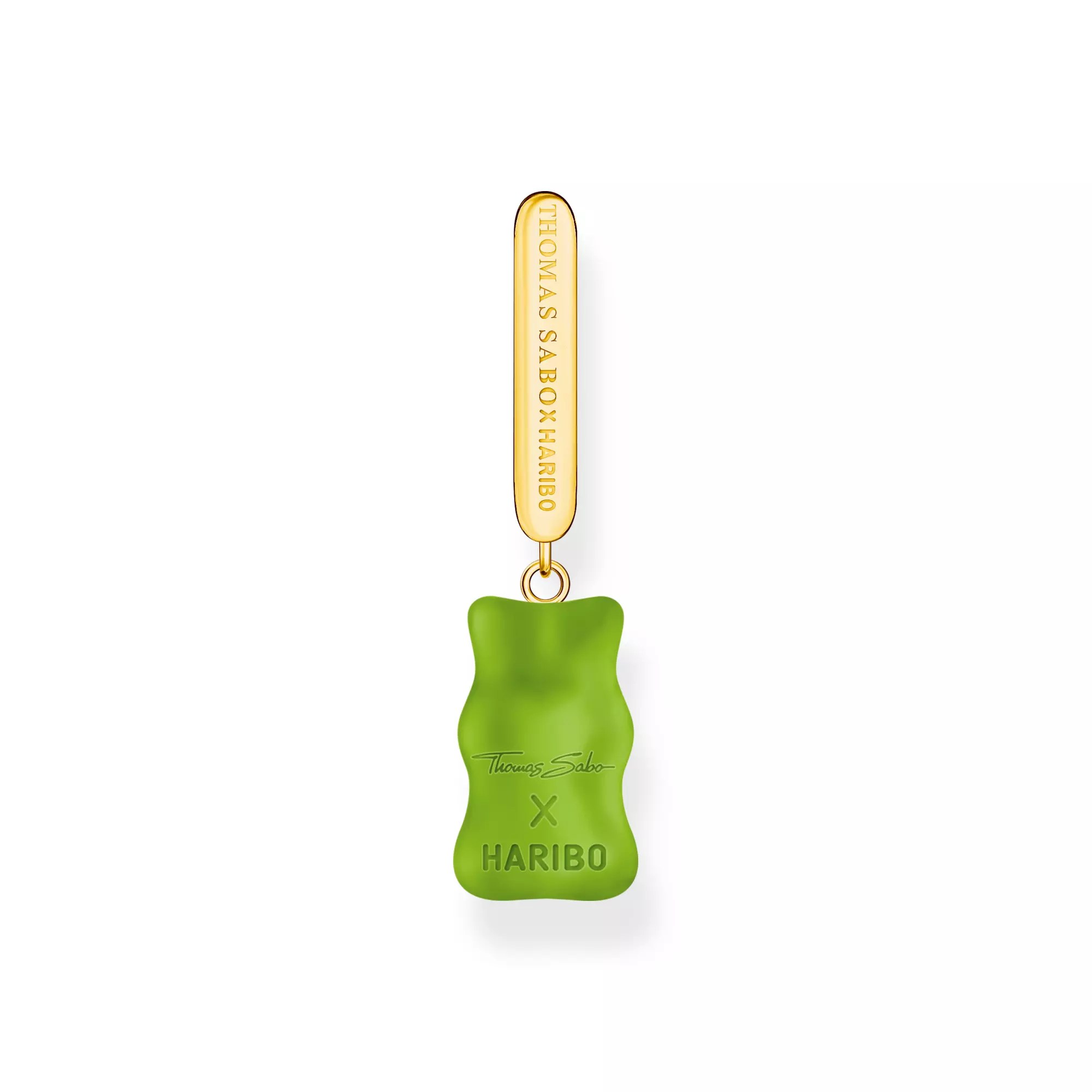 Thomas Sabo Einzel-Creole mit grünem Goldbären-Anhänger in Midiversion und Steinen vergoldet – HARIBO – Silber – Zirkonia – Ansicht 3