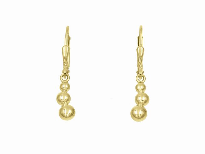 Ohrhänger mit drei Perlen aus vergoldetem Sterling Silber, poliert, von Juwelier Harnisch, ohne Stein, schlichte Eleganz für jeden Anlass.