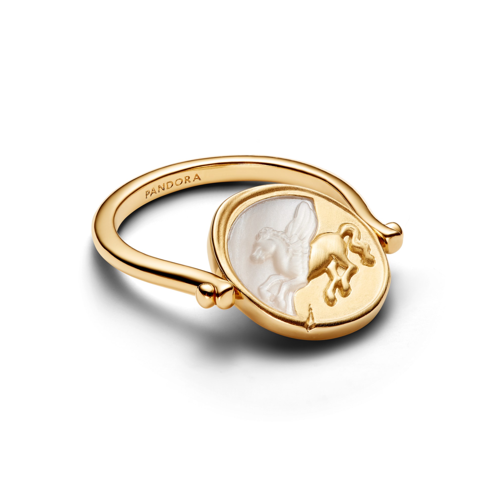 Pandora ME - Pegasus - Medaillon-Ring - Gelbgold Vergoldung - synth. Perlmutt – Ansicht 2
