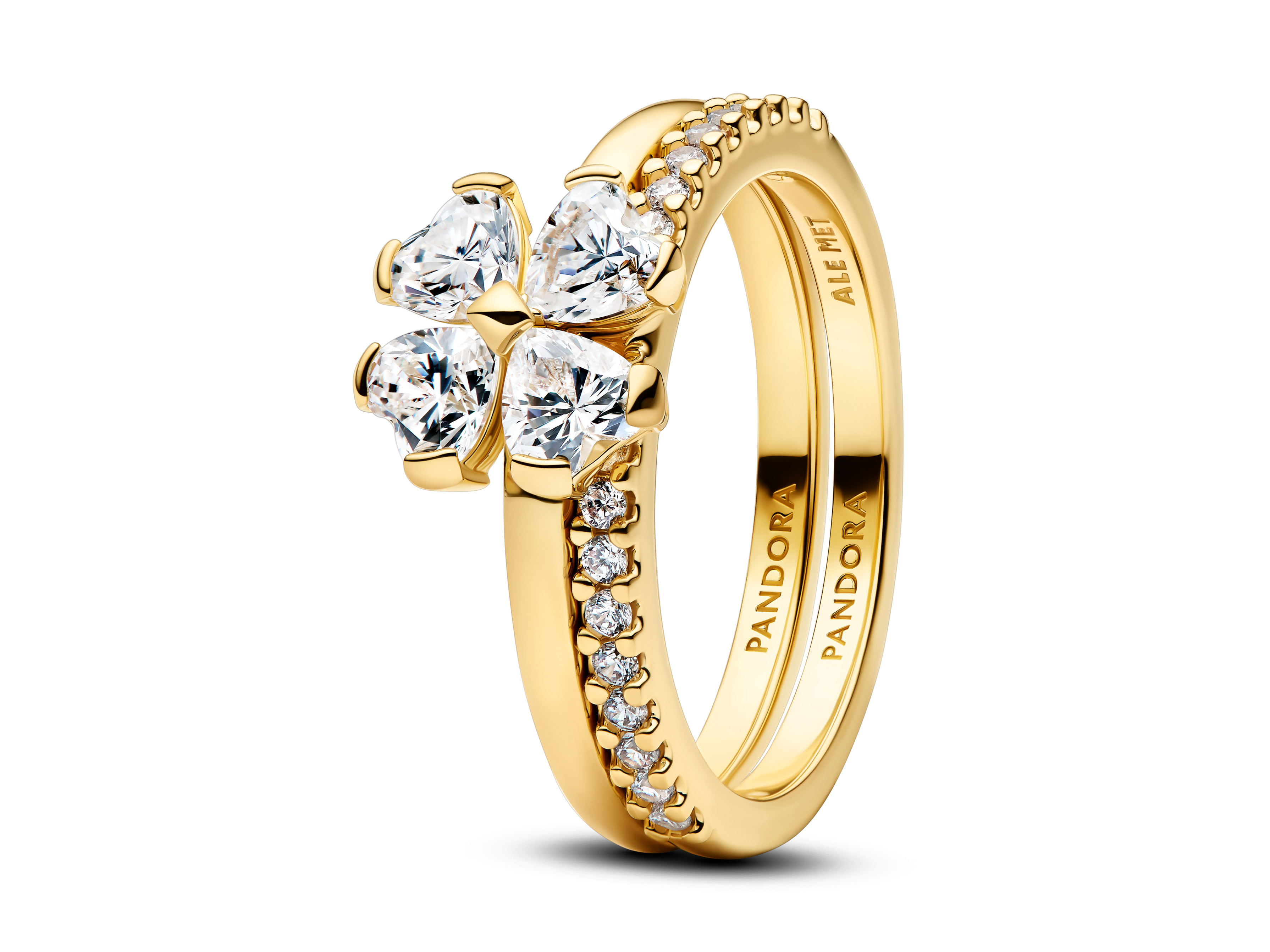 Pandora 164507C01-60 - Funkelndes Glückskleeblatt Teilbarer Ring - Gelbgold Vergoldung - Zirkonia - Gr. 60