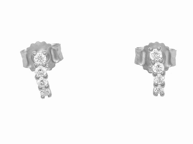 Ohrstecker aus poliertem Weißgold mit vier Zirkonia in weiß, elegantes Design, Hersteller Juwelier Harnisch. Ideal für festliche Anlässe oder den Alltag.