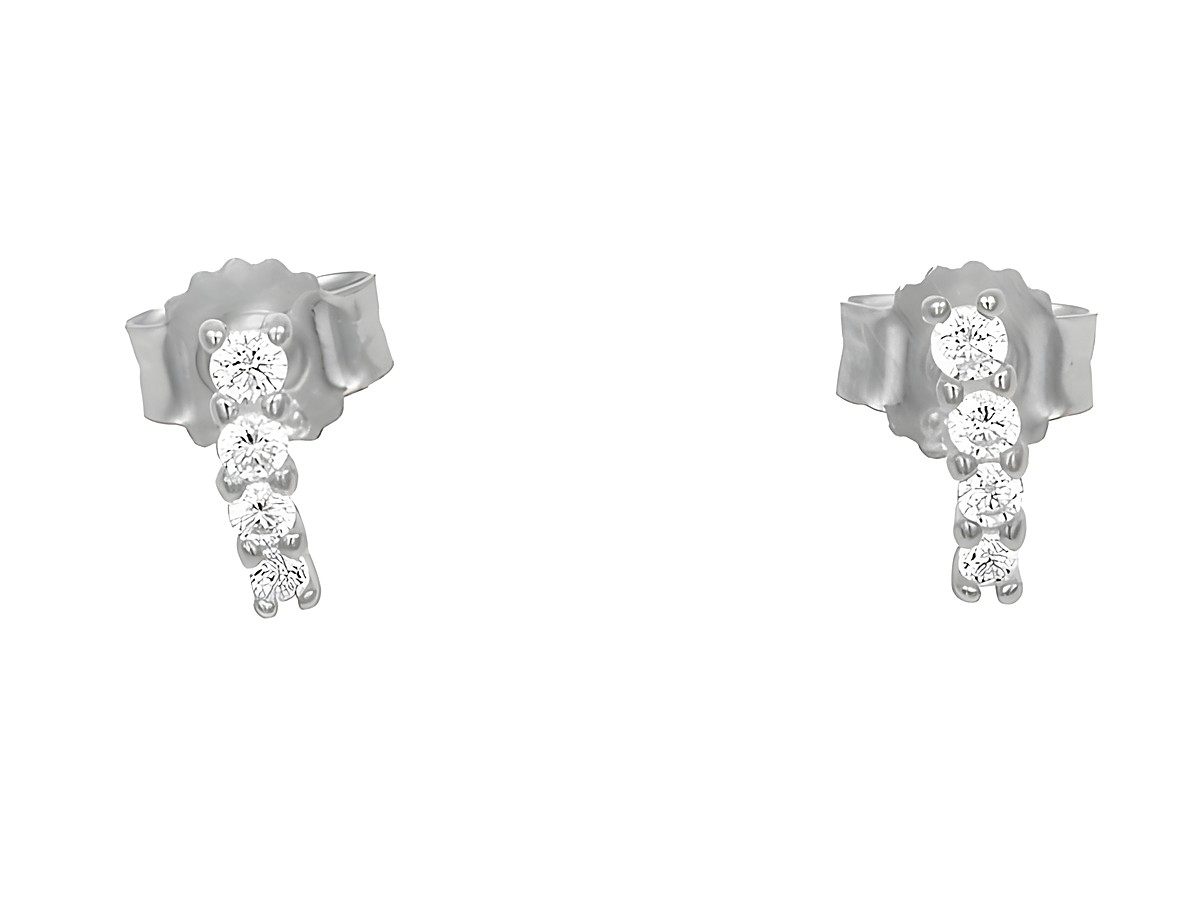 Ohrstecker aus poliertem Weißgold mit vier Zirkonia in weiß, elegantes Design, Hersteller Juwelier Harnisch. Ideal für festliche Anlässe oder den Alltag.