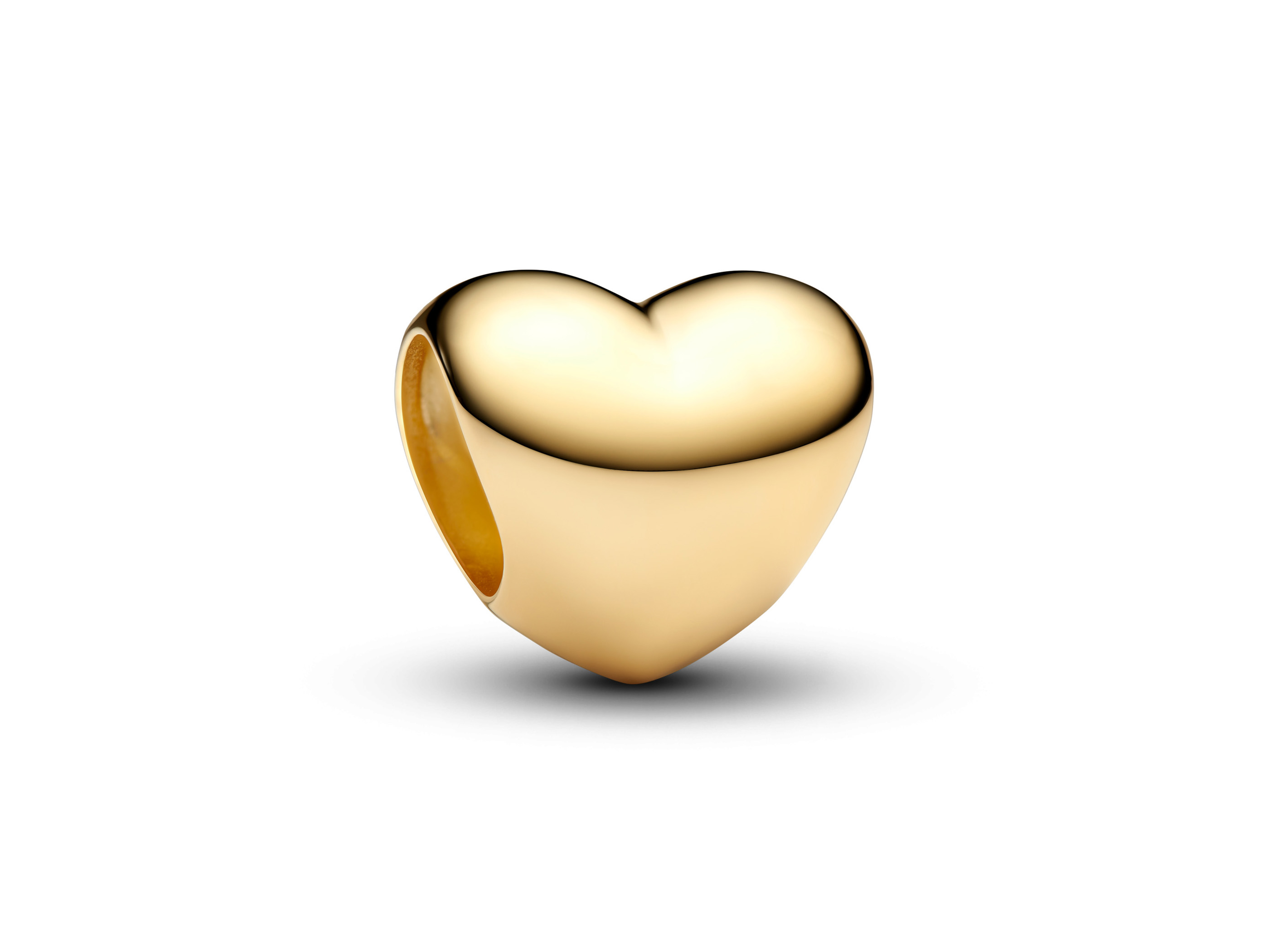 Mini-Charm von Pandora in Form eines gewölbten Herzens, hergestellt aus gelbgoldvergoldetem Material, Größe 0,8 cm, ideal für Schmuckliebhaber und als modisches Accessoire.