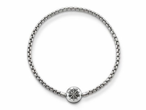 41605133-0 Schlichtes Armband aus geschwärztem Silber von Thomas Sabo mit einem runden Anhänger in Form eines Kompasses, Länge 18 cm, ideal für individuelle Gestaltung mit Karma Beads.