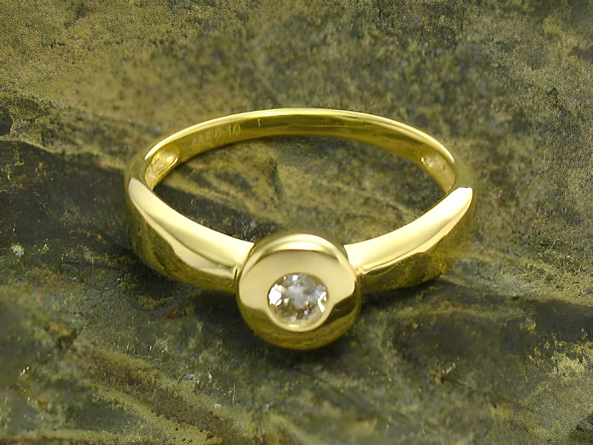 Eleganter Goldring 585 mit einem Diamanten, Hersteller Juwelier Harnisch, Größe 54/17,5, minimalistische Gestaltung, ideal für besondere Anlässe.
