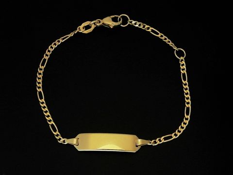 Armband mit Gravurplatte aus Gold 750, Länge 14 cm im FIGARO-Stil, Hersteller Juwelier Harnisch, elegante und zeitlose Gestaltung für persönliche Gravuren.