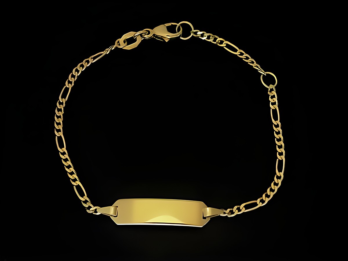 Armband mit Gravurplatte aus Gold 750, Länge 14 cm im FIGARO-Stil, Hersteller Juwelier Harnisch, elegante und zeitlose Gestaltung für persönliche Gravuren.