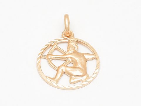 Schütze Sternzeichen Anhänger aus diamantiertem rosé vergoldetem Sterling Silber, hergestellt von Juwelier Harnisch, zeigt den Schützen mit Pfeil und Bogen in stilisierter Form.