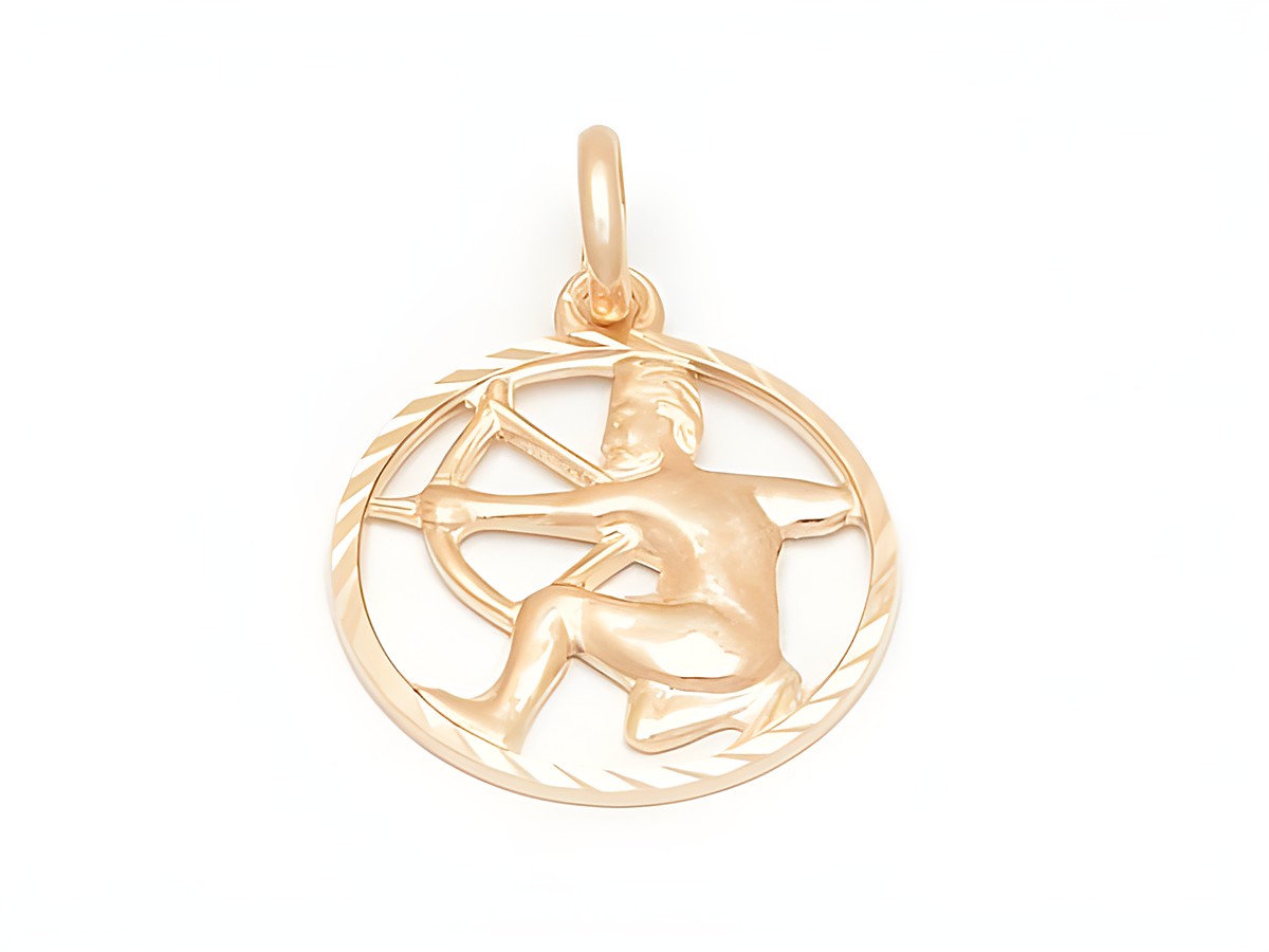 Schütze Sternzeichen Anhänger aus diamantiertem rosé vergoldetem Sterling Silber, hergestellt von Juwelier Harnisch, zeigt den Schützen mit Pfeil und Bogen in stilisierter Form.