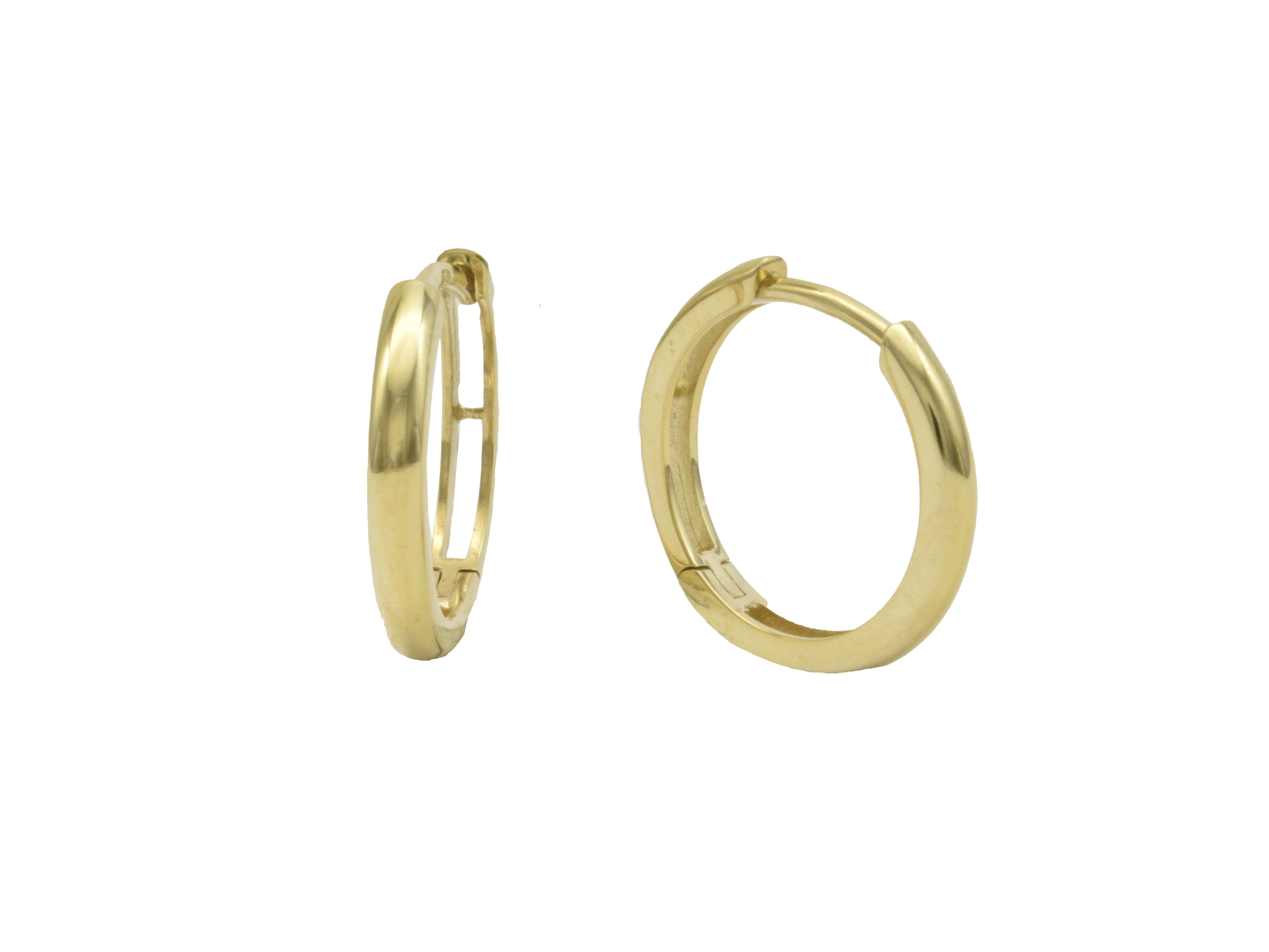 Creolen Klappscharnier in Gelbgold 333 poliert mit einer Größe von 1,4 cm, hergestellt von Juwelier Harnisch, bis 15 mm. Elegant und zeitlos für jeden Anlass.