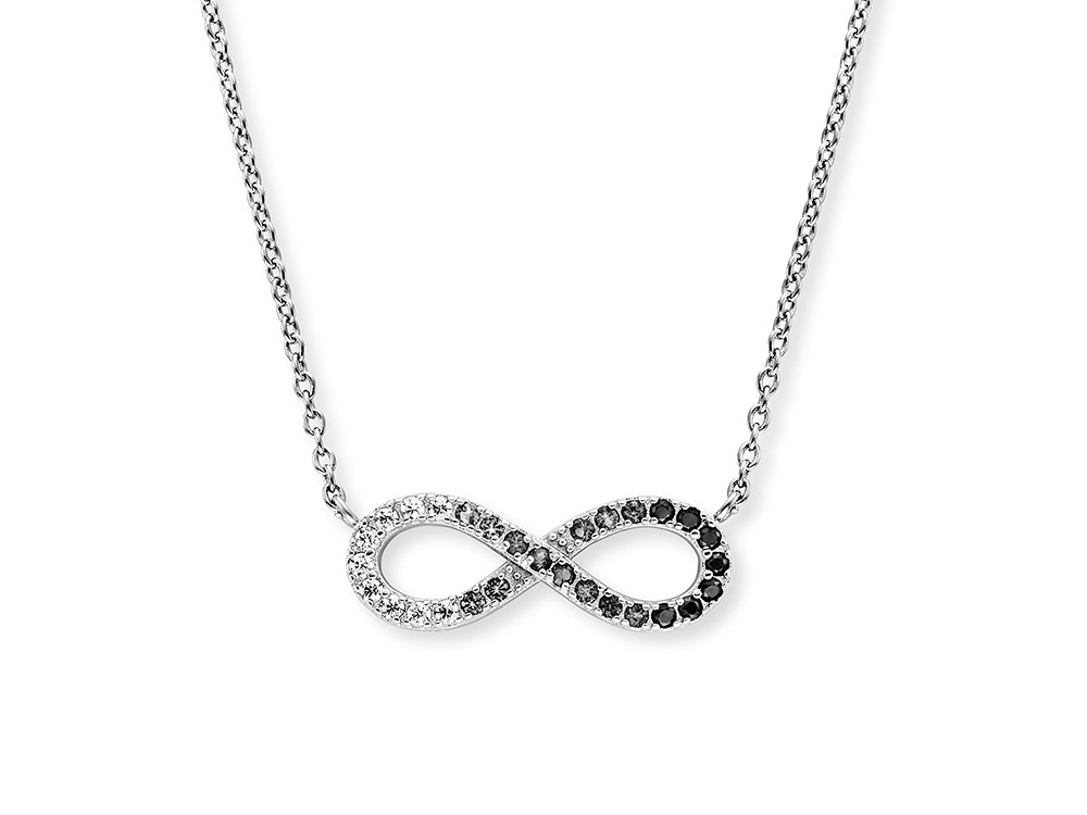 Silberne Kette von Engelsrufer mit einem Zirkonia Infinity-Symbol, Länge 40 plus 4 cm, zeitlos und elegant, ideal als Geschenk oder für den eigenen Schmuckstil.