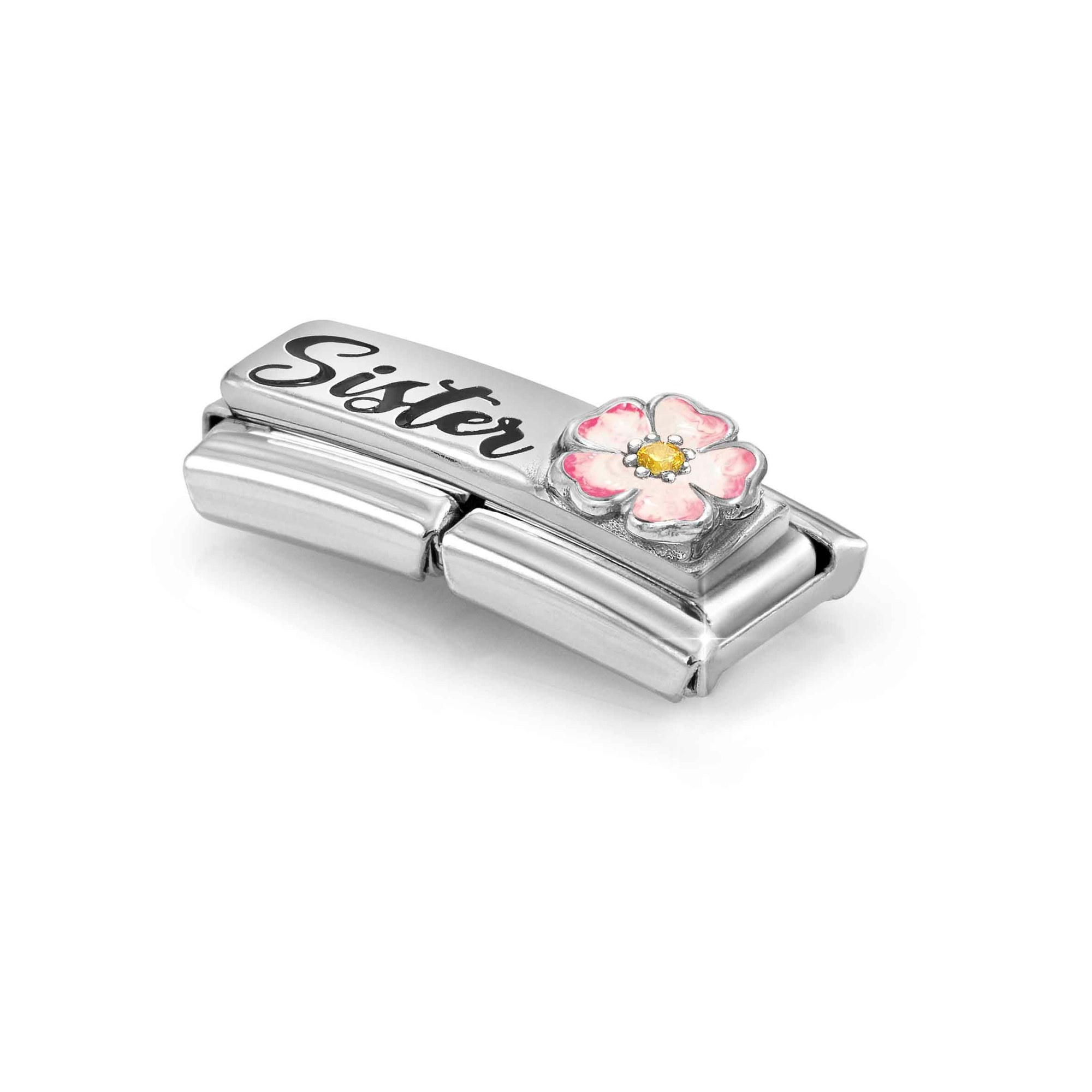 Nomination Composable Classic Double Charm Sister Blume - Edelstahl, Sterling Silber, Emaille – Ansicht 4