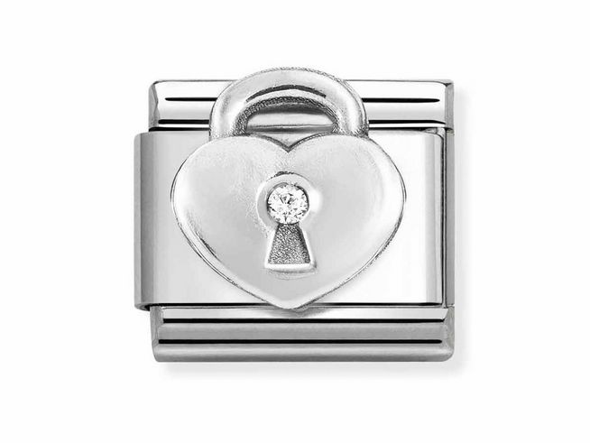 Herzschloss in Silber mit Zirkonia in der Mitte, glänzende Oberfläche, klassisches Design von Nomination, ideal für eine stilvolle Ergänzung Ihres Schmucks.