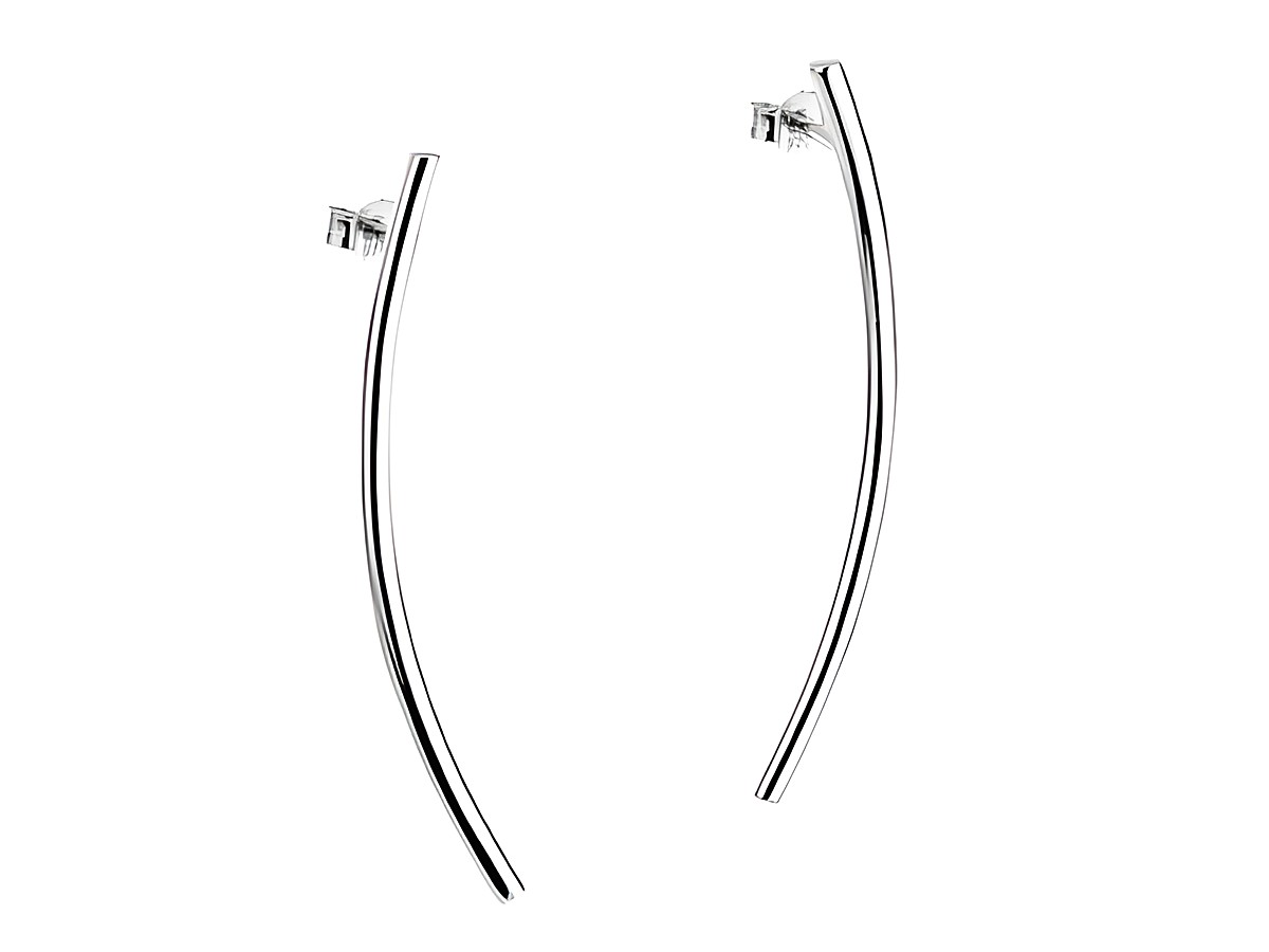 Stäbchen gebogen Ohrstecker in luxuriösem rhodinierten Silber des Herstellers Juwelier Harnisch, elegante Ohrstecker ohne Stein, zeitloses Design für jeden Anlass.