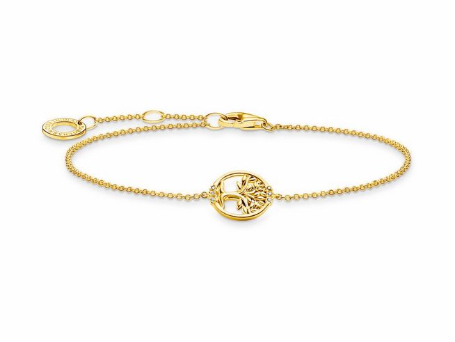 Charmantes Armband aus Sterling Silber mit vergoldetem Finish und Zirkonia in Weiß, verziert mit einem symbolischen Anhänger, anpassbare Länge von 16 bis 19 cm.