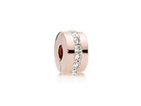 Glänzendes PANDORA Rose Band mit Clip Charm, verziert mit klaren Zirkonia, in eleganter, runder Form, ideal für individuelle Schmuckstücke.