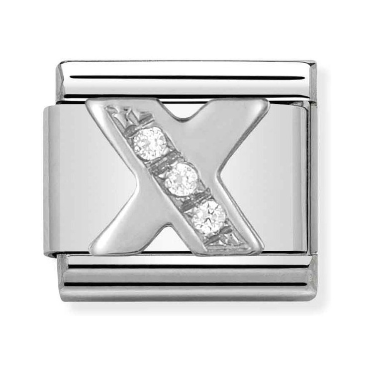 Nomination Composable Classic Charm Buchstabe X - Edelstahl, Sterling Silber, Zirkonia