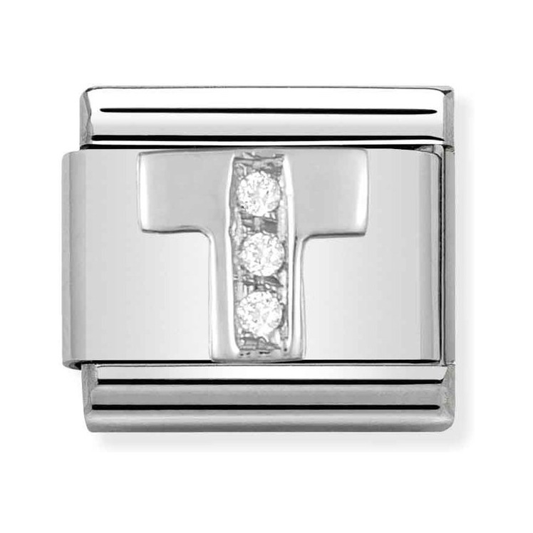 Nomination Composable Classic Charm Buchstabe T - Edelstahl, Sterling Silber, Zirkonia