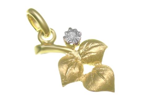 Blätter Diamant Gold 585 Anhänger in Gelbgold mit einem funkelnden Diamanten von Juwelier Harnisch, elegant und stilvoll, ideal als Schmuckstück für besondere Anlässe.