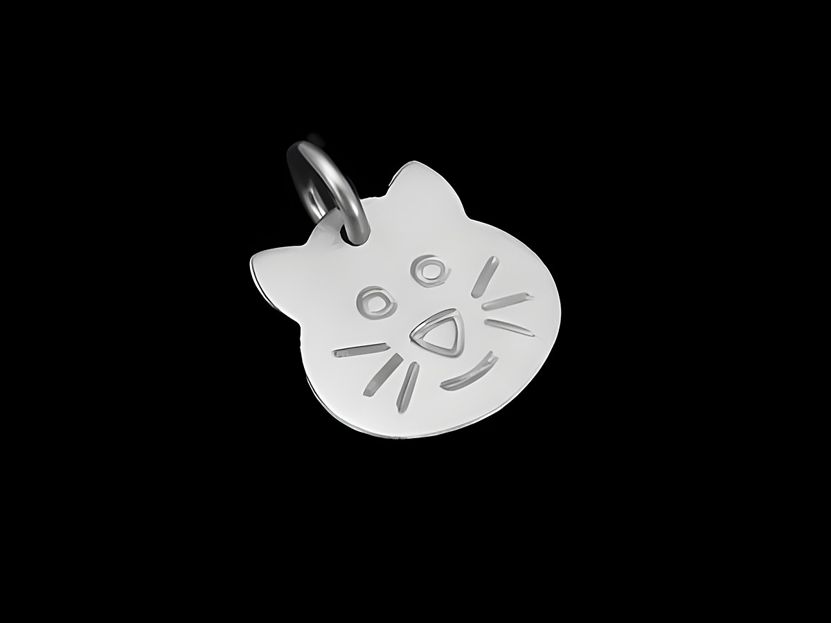 Katzen Gesicht Anhänger aus 925 Sterling Silber rhodiniert, niedlich und verspielt, ideal für Tierliebhaber, Hersteller Juwelier Harnisch, perfektes Schmuckstück für jeden Anlass.