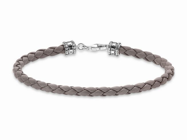 Geflochtenes Armband von Thomas Sabo aus Sterling Silber und grauem Leder, 17 cm lang, mit eleganten Verschlüssen, ideal für stilvolle Akzente.