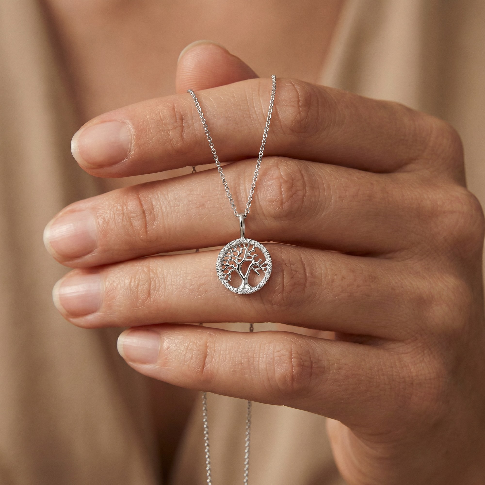 Engelsrufer - Kette LEBENSBAUM 13,5 mm mit Zirkonia Silber rhodiniert - 40cm – Ansicht 5