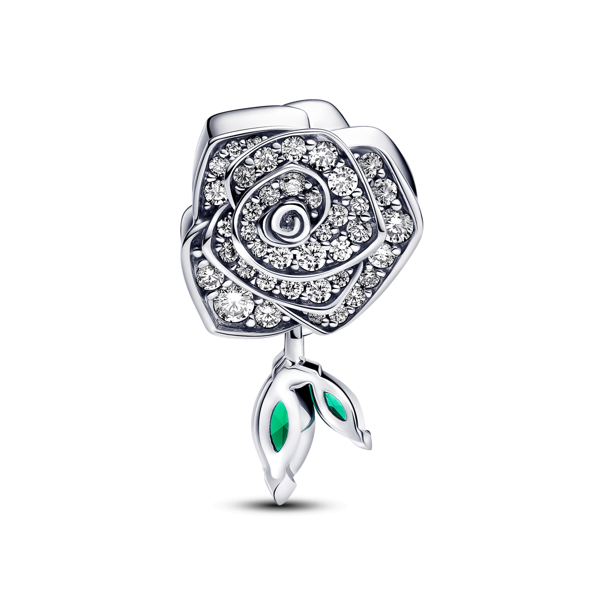 Pandora Funkelnde Blühende Rose - Charm - Silber - Steinmix Grün – Ansicht 2