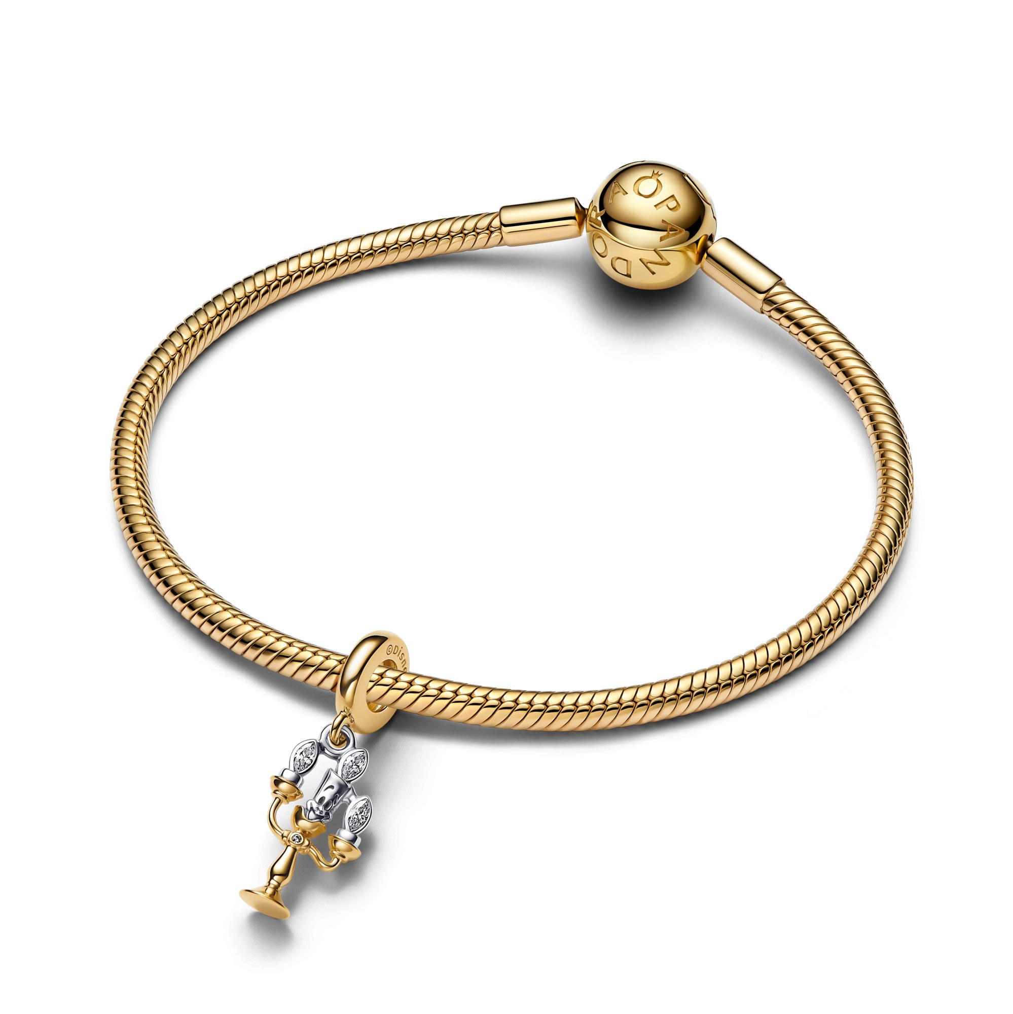Pandora Disney die Schöne und das Biest Lumiere Charm-Anhänger - Sterling Silber & Gelbgold Vergoldung - Zirkonia – Ansicht 3