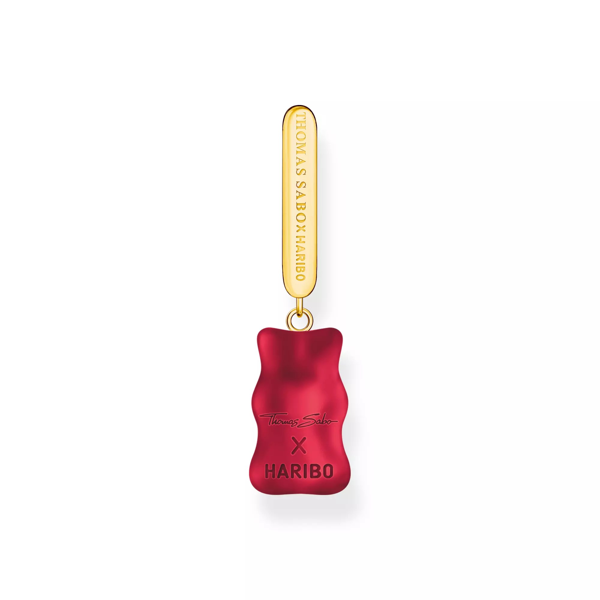 Thomas Sabo Einzel-Creole mit rotem Goldbären-Anhänger in Midiversion und Steinen vergoldet – HARIBO – Silber – Zirkonia – Ansicht 3