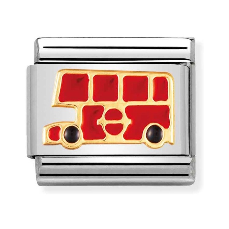 Nomination Composable Classic Charm englischer Bus - Edelstahl, Gold 750 Gelbgold, Emaille