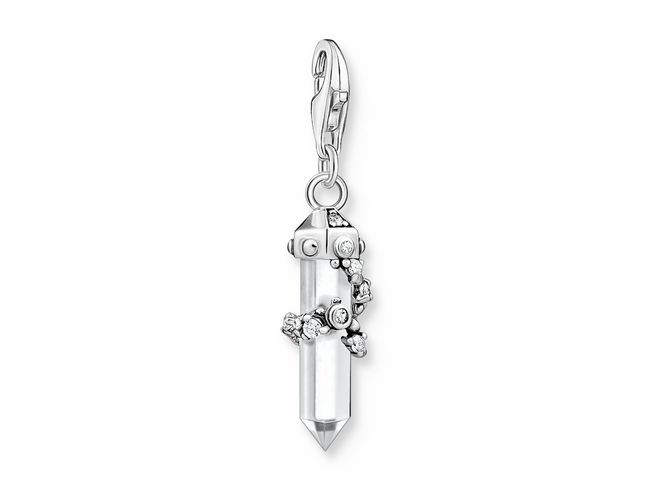 Charm-Anhänger von Thomas Sabo aus Sterling Silber mit einem milky Quarz und Zirkonia, mit einem eleganten Pendel-Design und einem Karabinerverschluss.