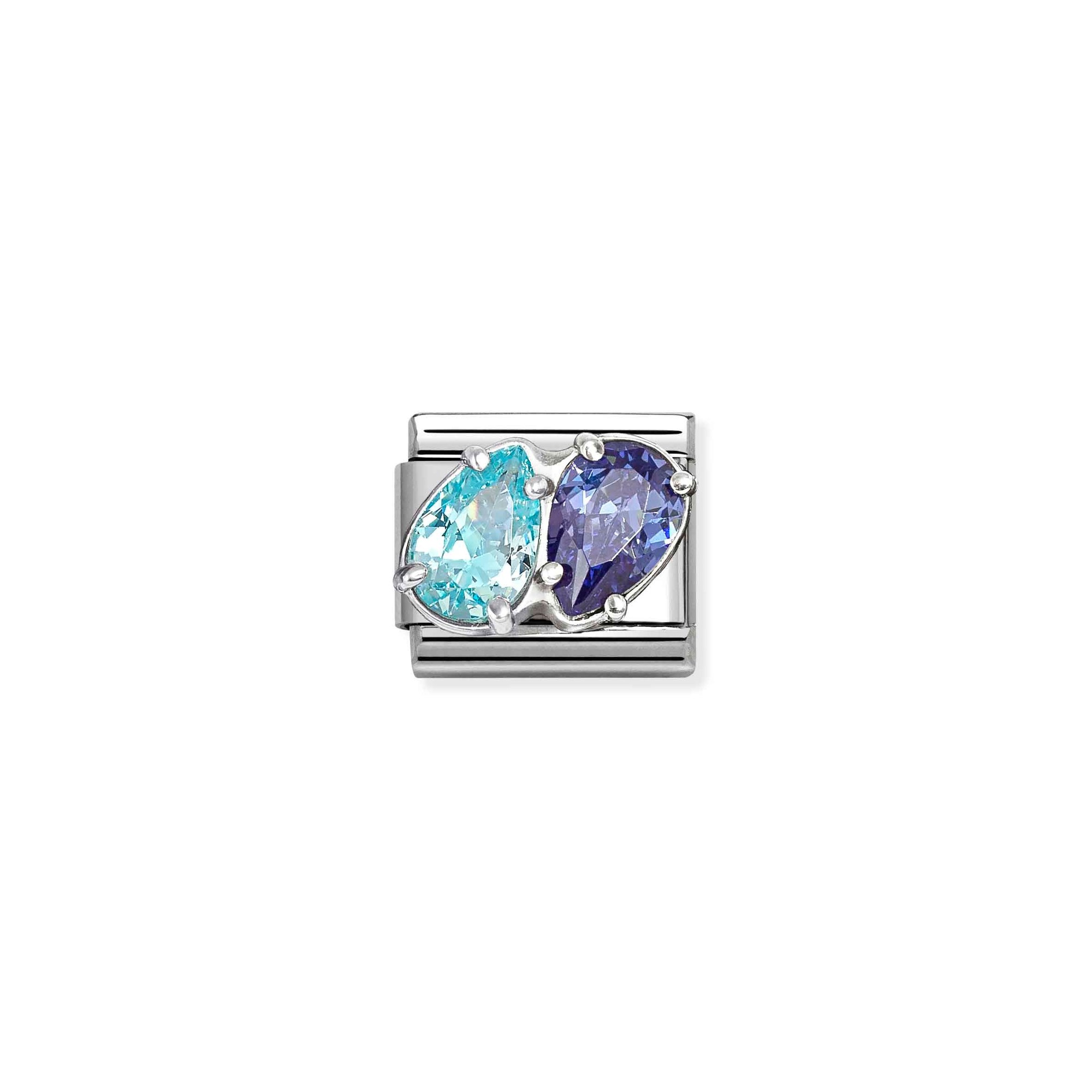 Nomination Classic Sterling Silber charm - 2 Tropfen - Hellblau - Zirkonia - Hellblau & Blau – Ansicht 2