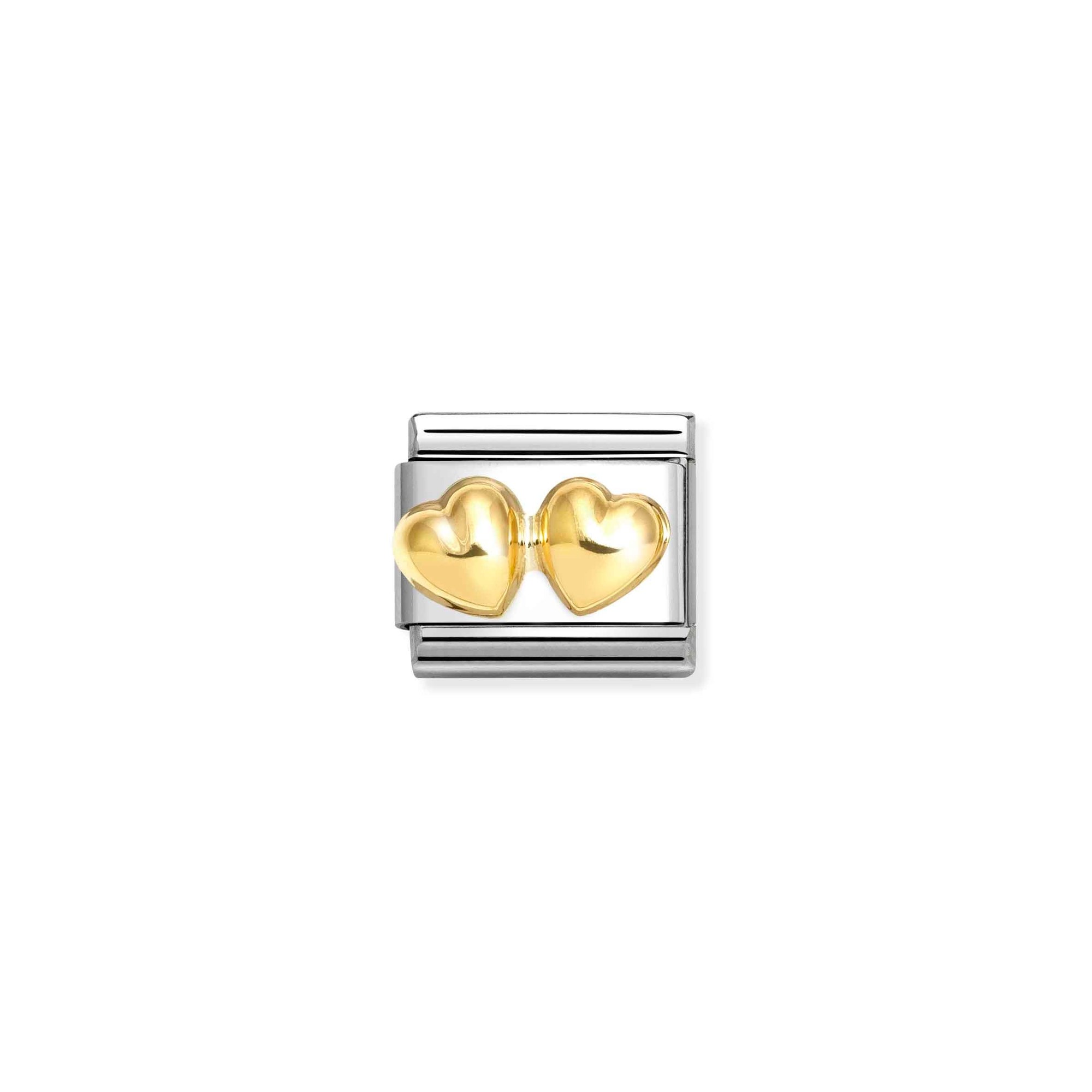 Nomination Composable Classic Charm doppeltes Herz gewölbt - Edelstahl, Gold 750 Gelbgold, Zirkonia