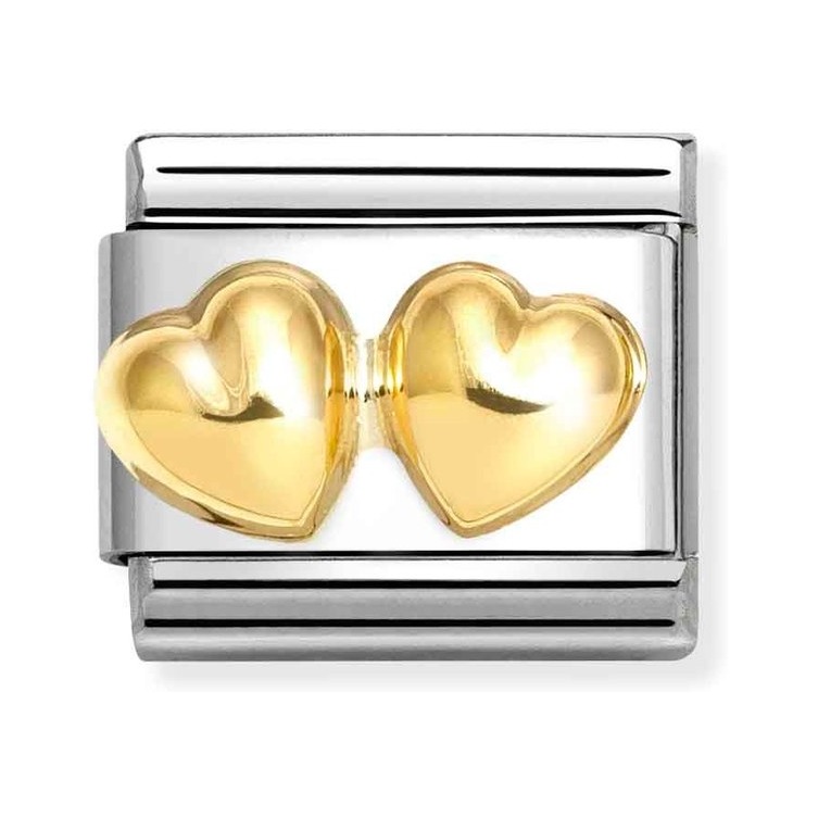 Nomination Composable Classic Charm doppeltes Herz gewölbt - Edelstahl, Gold 750 Gelbgold, Zirkonia