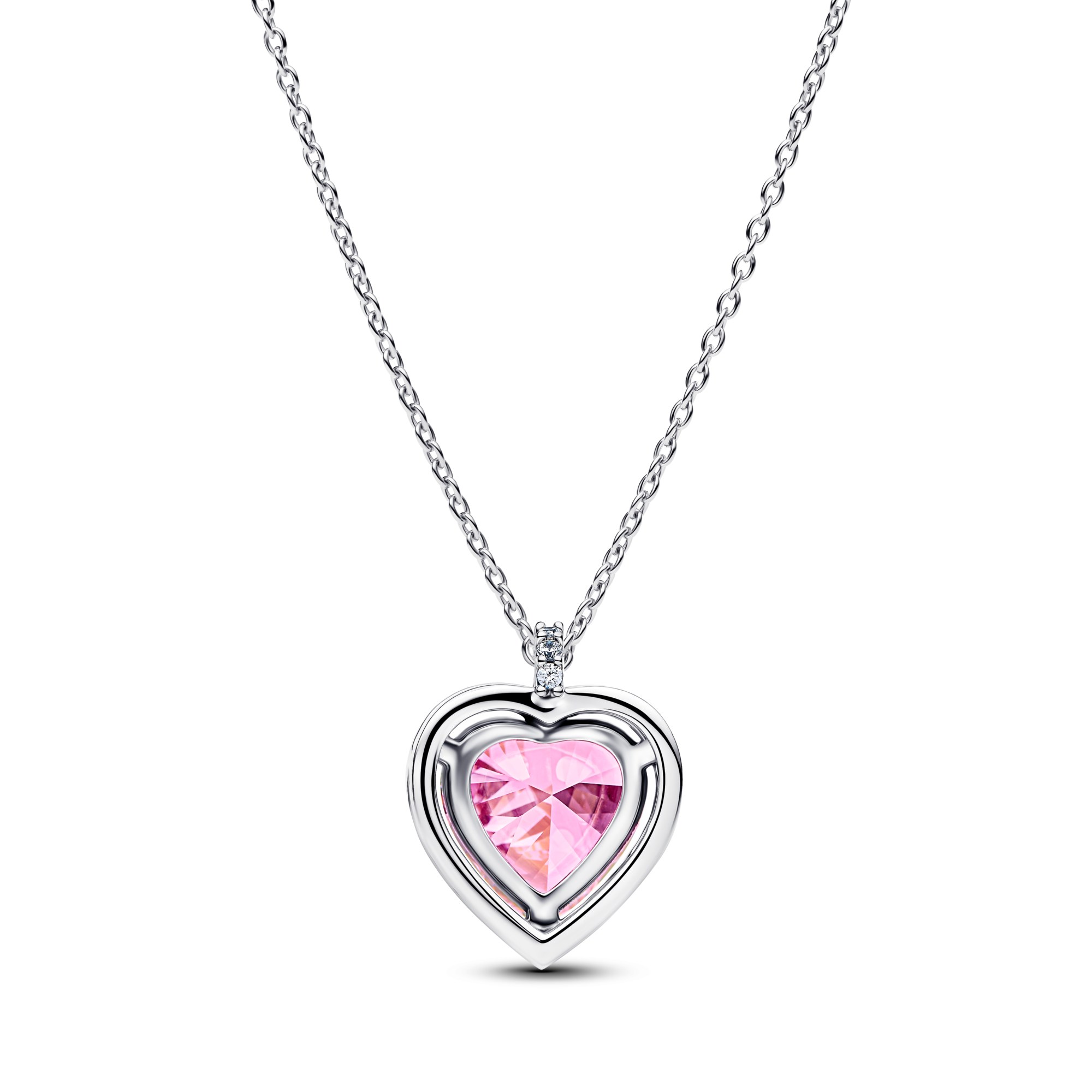 Pandora rosafarbenes Strahlenkranz Herz Collier Halskette - Silber - Zirkonia - Pink - 45 cm – Ansicht 4