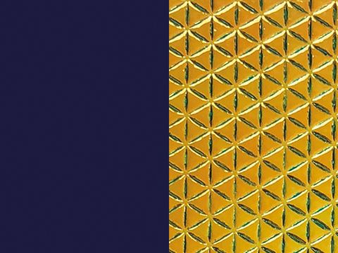 Les Georgettes Leder Armreifen Einsatz in Navy Blau mit einem goldfarbenen, geometrischen Muster. 8 mm Einlage, ideal für individuelle Anpassung des Armreifens.
