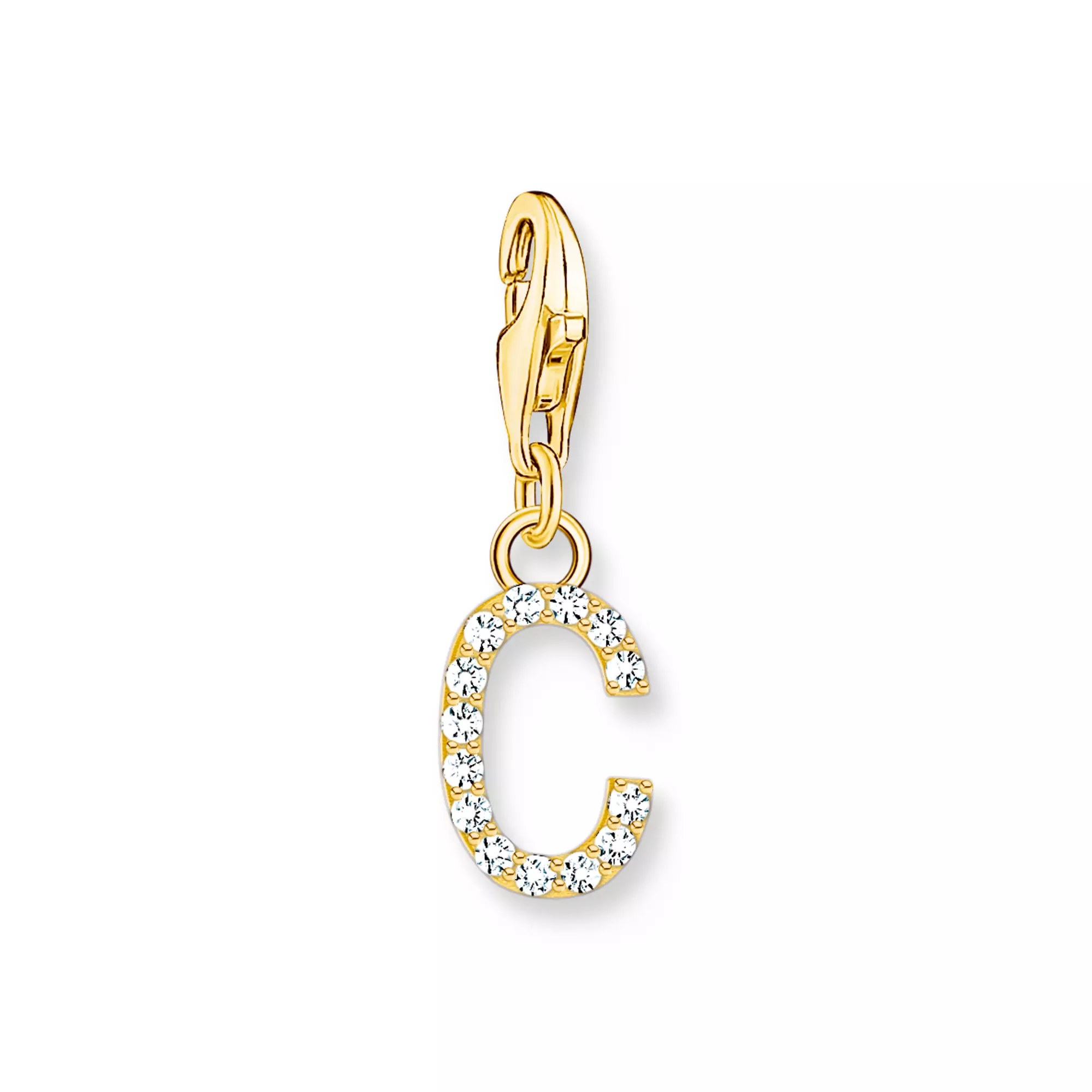 Thomas Sabo Charm-Anhänger - funkelnder Buchstabe C - Silber Gelbgold verg. & Zirkonia - Weiß