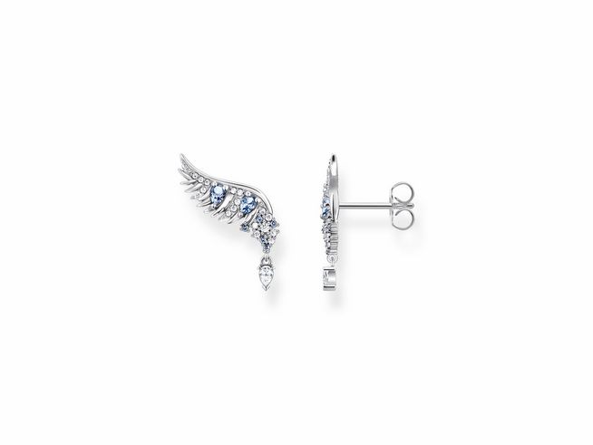 Ohrstecker aus geschwärztem Sterling Silber in Phoenix-Flügel-Design, verziert mit synthetischem Spinell und Zirkonia, elegant und auffällig, perfekt für besondere Anlässe.