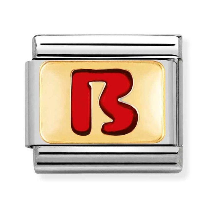 Nomination Composable Classic Charm Buchstabe B rot - Edelstahl, Gold 750 Gelbgold, Emaille