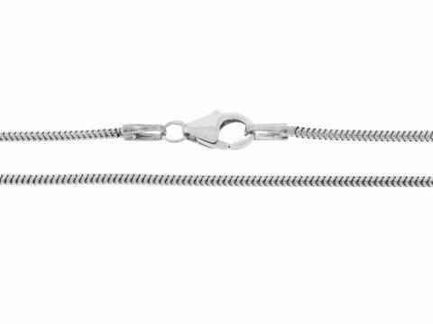 Schlangenkette 585 Weißgold mit einer Länge von 40 cm und einer Breite von 1,2 x 1,2 mm, ausgestattet mit einem Karabiner, hergestellt von Juwelier Harnisch.