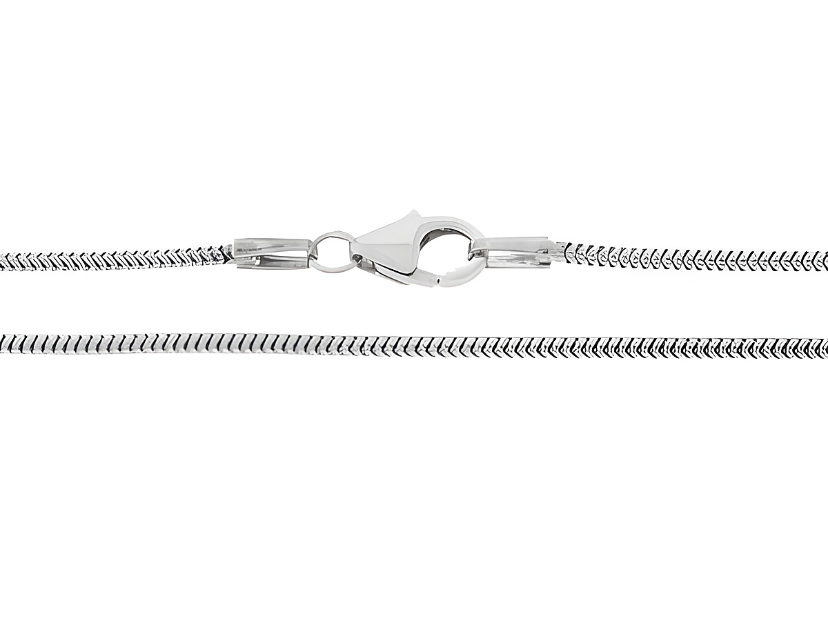 Schlangenkette 585 Weißgold mit einer Länge von 40 cm und einer Breite von 1,2 x 1,2 mm, ausgestattet mit einem Karabiner, hergestellt von Juwelier Harnisch.