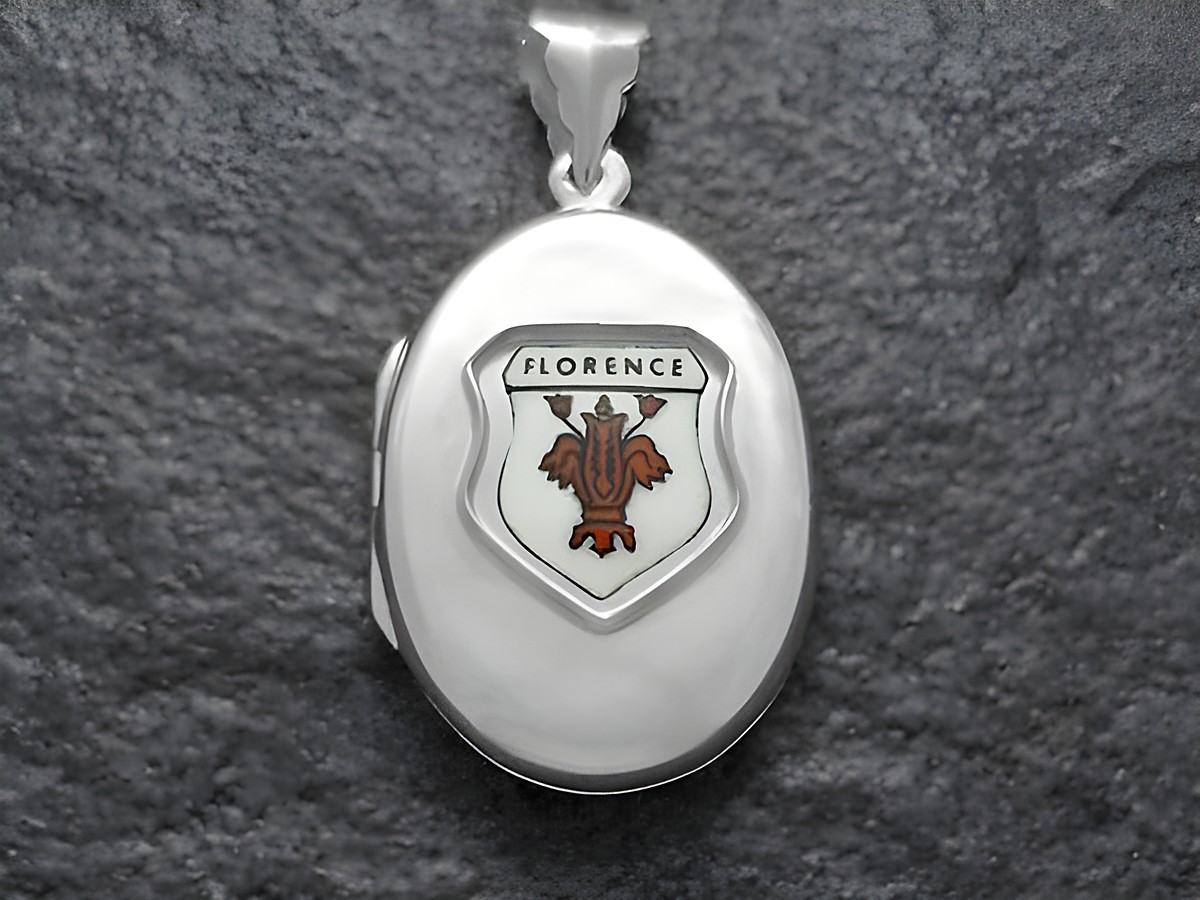 Silbermedaillon mit dem Stadtwappen von Florenz, Italien, zeigt das emblematische Design in Rot und Weiß auf einem glänzenden Hintergrund, hergestellt von Juwelier Harnisch, Europa Medaillons.
