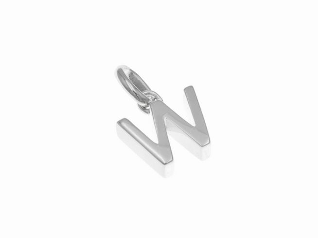 Anhänger aus poliertem Sterling Silber in Form des Buchstabens W, hergestellt von Juwelier Harnisch, ideal für eine persönliche Note.