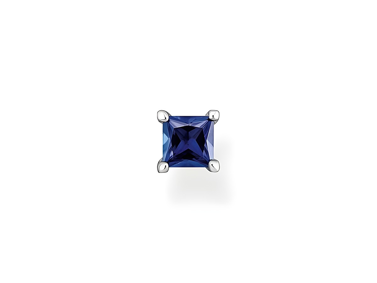 Thomas Sabo Ohrstecker 1 Stück H2233-699-32 aus Sterling Silber mit einem quadratischen Glas-Keramik Stein in Blau, eleganter Ohrschmuck für stilbewusste Frauen.
