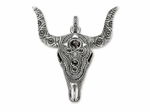 Thomas Sabo PE725-641-11 Anhänger im Design eines Maori Stierkopfes aus glänzendem Silber mit Onyx und schwarzen Zirkonia, ideal für Ketten und als modisches Accessoire.