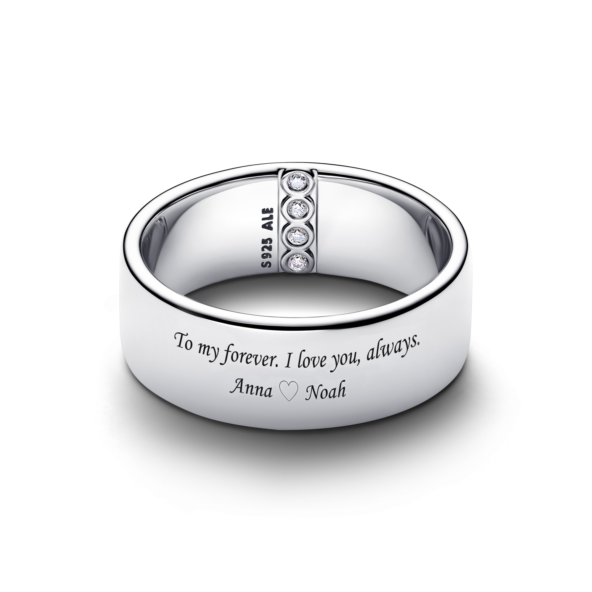 Pandora Klassischer breiter Bandring - Sterling Silber - Zirkonia – Ansicht 3