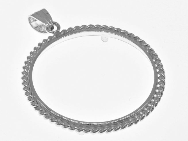 Münzfassung Anhänger aus 925 Sterling Silber mit Kordeldesign für Münzen bis 34 mm Durchmesser, hergestellt von Juwelier Harnisch, geeignet für Münzen bis 3,5 cm.
