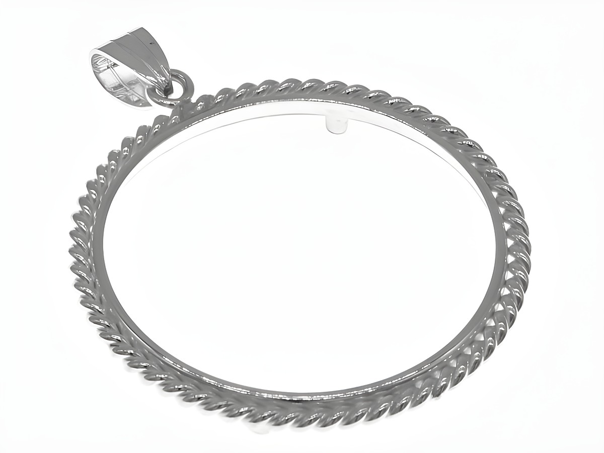 Münzfassung Anhänger aus 925 Sterling Silber mit Kordeldesign für Münzen bis 34 mm Durchmesser, hergestellt von Juwelier Harnisch, geeignet für Münzen bis 3,5 cm.