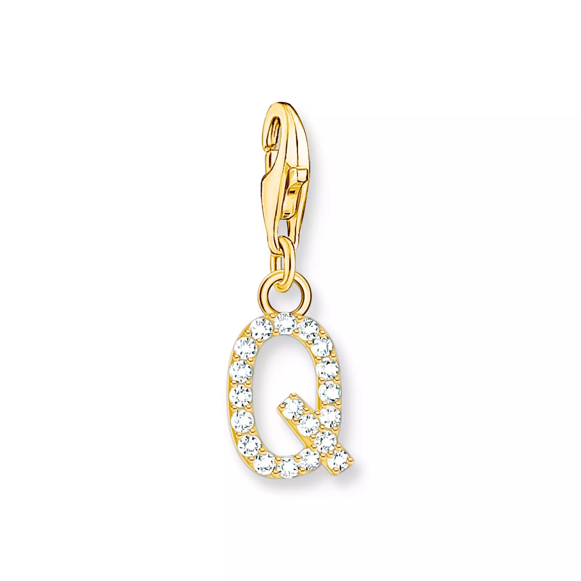 Thomas Sabo Charm-Anhänger - funkelnder Buchstabe Q - Silber Gelbgold verg. & Zirkonia - Weiß